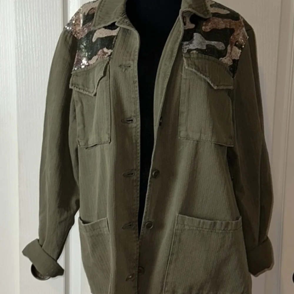 one 5 one Green Sequin Utility Jacket - Picture 2 of 2